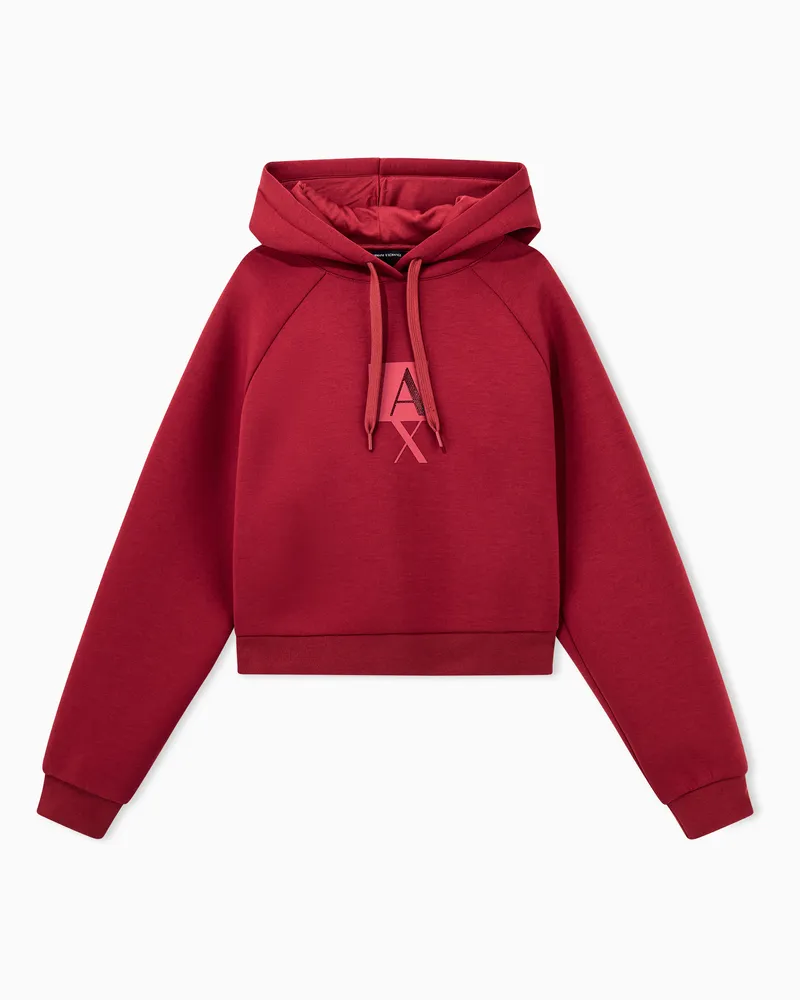 Armani Exchange Verkürzter Hoodie Up For Party aus Scuba mit Rippbündchen Rot