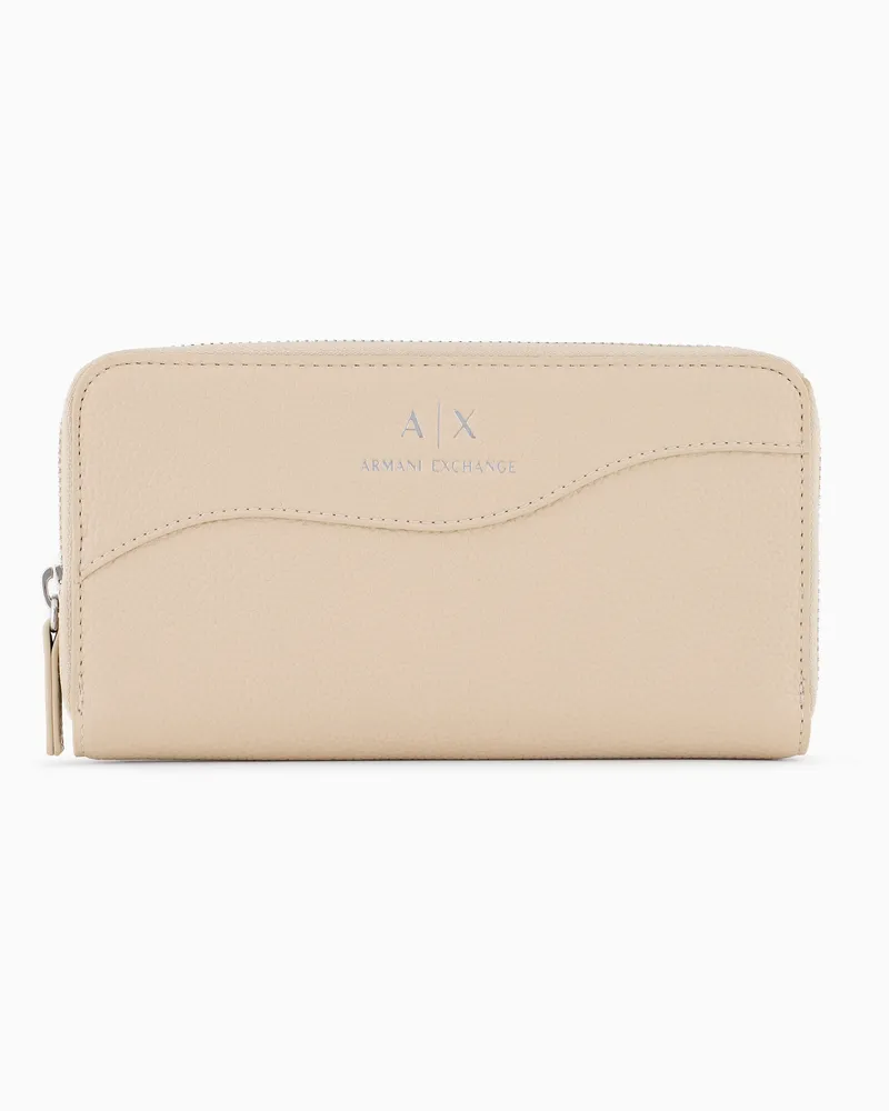 Armani Exchange Portemonnaie mit umlaufendem Reißverschluss und geformten Nähten Beige