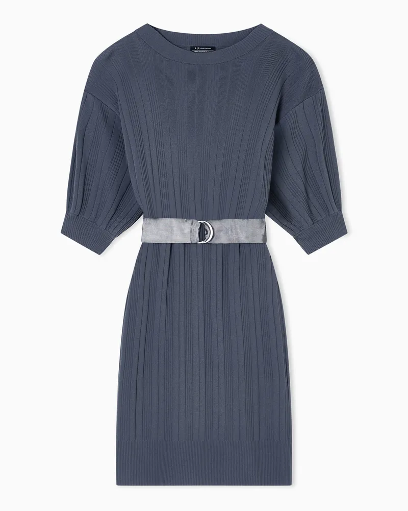 Armani Exchange Geripptes Midikleid mit Gürtel Grau