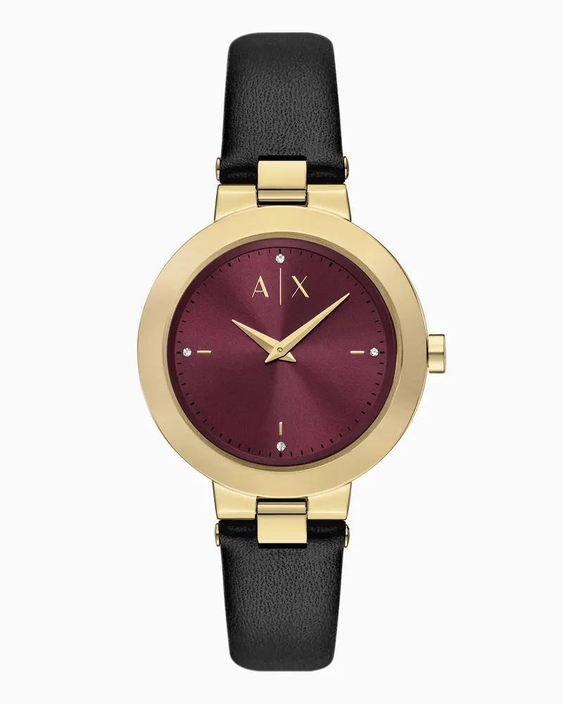 Armani Exchange Zweizeigeruhr mit Lederarmband in Schwarz Mehrfarbig