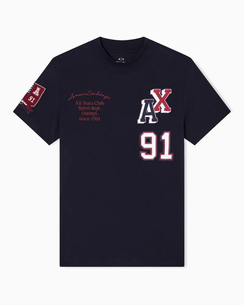 Armani Exchange T-Shirt mit mehreren Logos im Regular Fit Marineblau