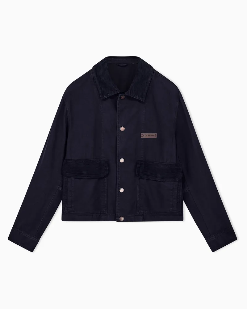 Armani Exchange Regular Fit Baumwolljacke mit Cordkragen und Pattentaschen Marineblau