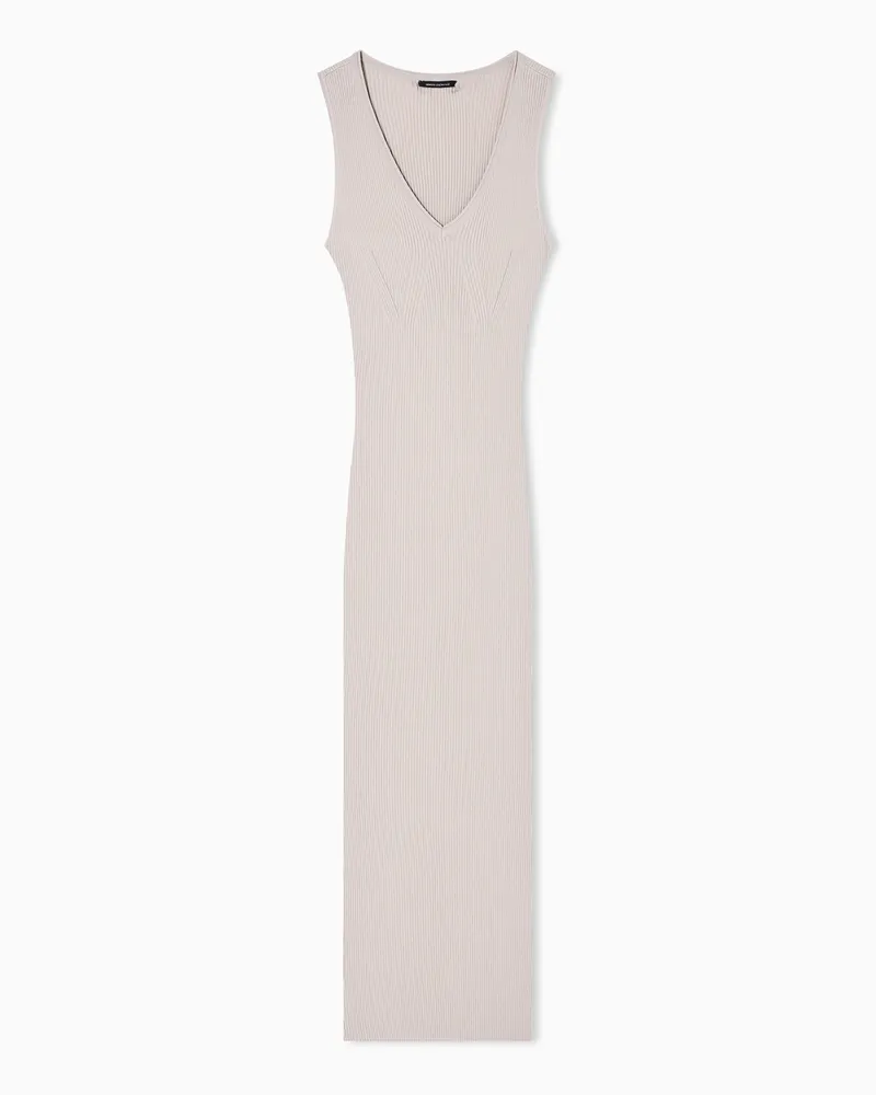 Armani Exchange Langes Kleid aus luftigem Strick mit V-Ausschnitt Beige