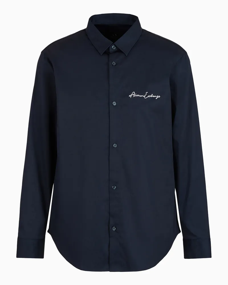 Armani Exchange Normal geschnittenes Hemd aus Stretch-Satin-Baumwolle Marineblau