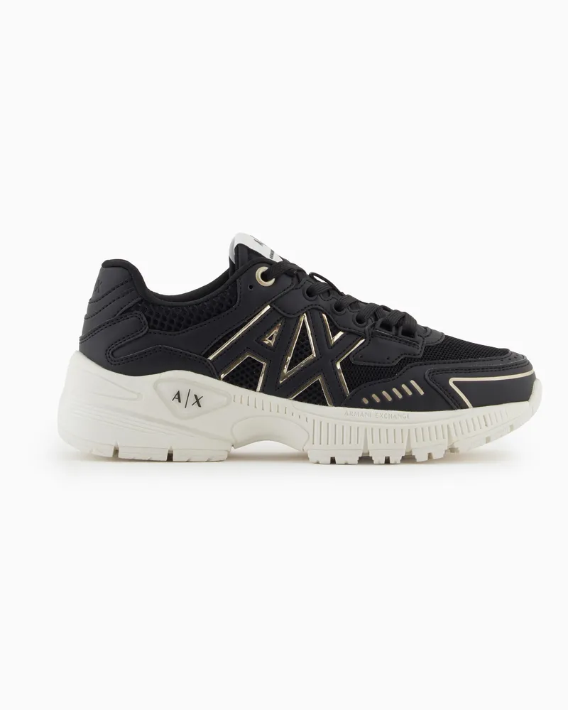 Armani Exchange Sneaker aus Netzgewebe und Wildleder mit robuster Sohle Schwarz