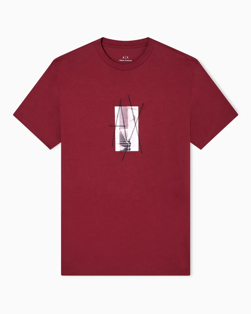 Armani Exchange T-Shirt mit Grafikdruck in normaler Passform Burgunderrot