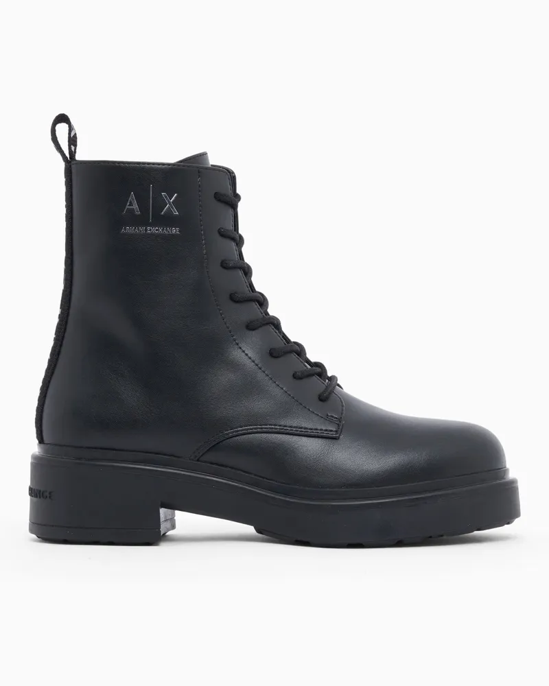Armani Exchange Schnürstiefel aus Leder mit Reißverschluss und Gummisohle Schwarz