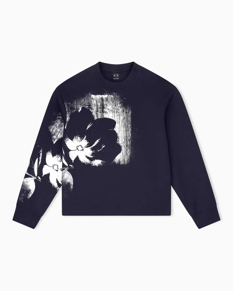 Armani Exchange Sweatshirt Regular Fit aus Baumwolle mit Blumenmuster Marineblau