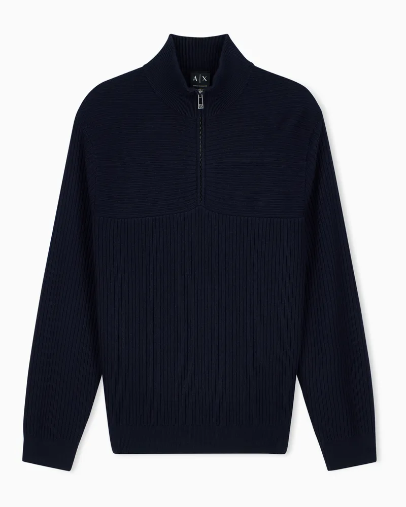 Armani Exchange Pullover im Regular Fit aus Schurwolle und Baumwolle Marineblau