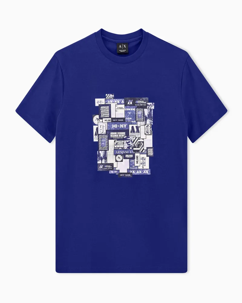 Armani Exchange T-Shirt regularer Schnitt aus Baumwolljersey mit Grafikdruck Blau