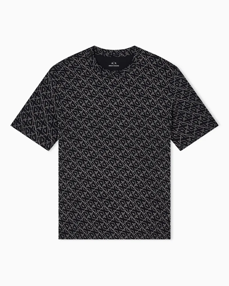 Armani Exchange T-Shirt mit normaler Passform und Allover-Logo Schwarz