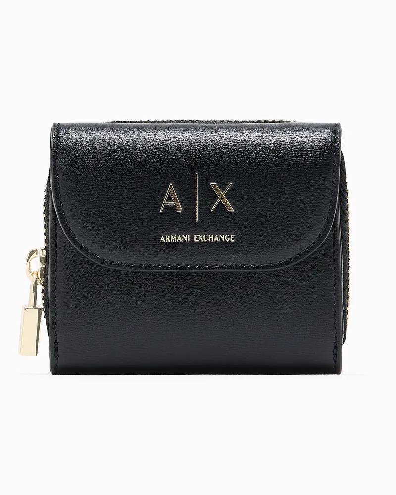 Armani Exchange Alice Mini Wallet mit Rundumreissverschluss und Nachhaltigkeit Schwarz