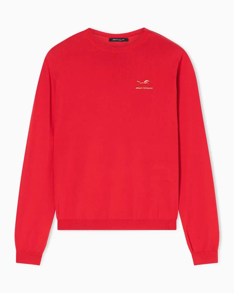 Armani Exchange Pullover aus recycelter Viskose mit Pferdestickerei Rot