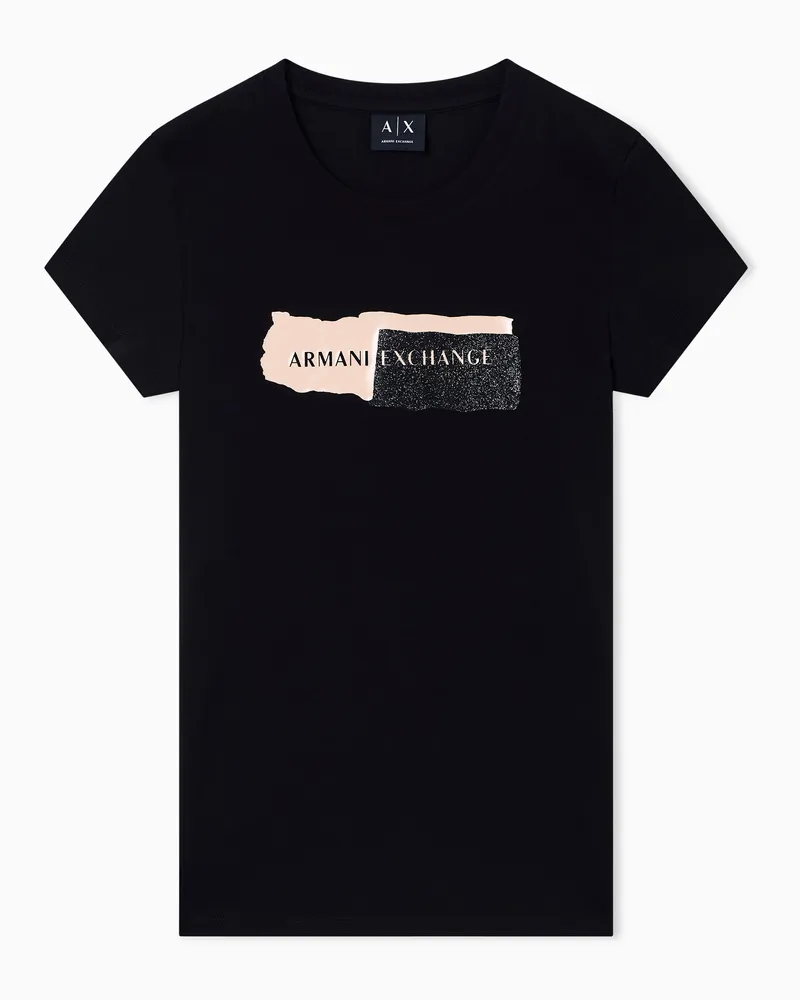 Armani Exchange Schmal geschnittenes T-Shirt aus Stretch-Baumwolljersey Schwarz