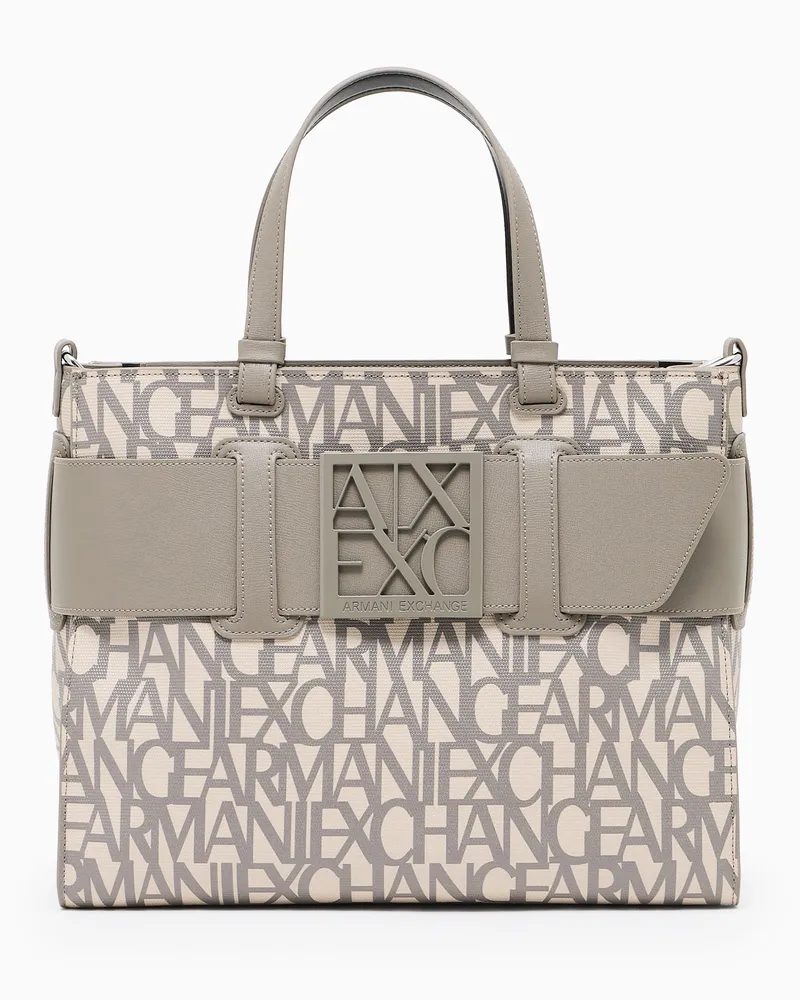 Armani Exchange Große Tragetasche mit Doppelgriffen und Schultergurt Beige