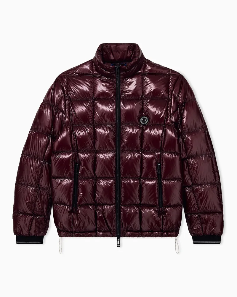 Armani Exchange Daunenjacke Regular Fit aus glänzendem Nylon mit Stehkragen Rot