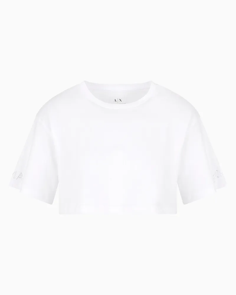 Armani Exchange Kurzes T-Shirt mit Logo auf den Ärmeln Weiß