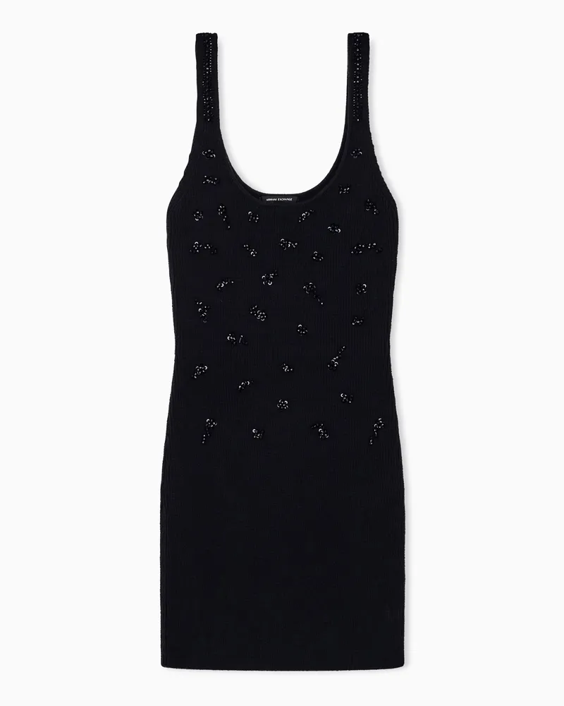 Armani Exchange Rippstrickkleid Up For Party mit floralen Pailletten Schwarz