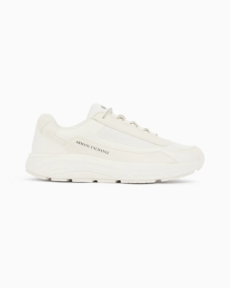 Armani Exchange Sneaker aus einem Materialmix mit strukturierter Gummisohle Weiß