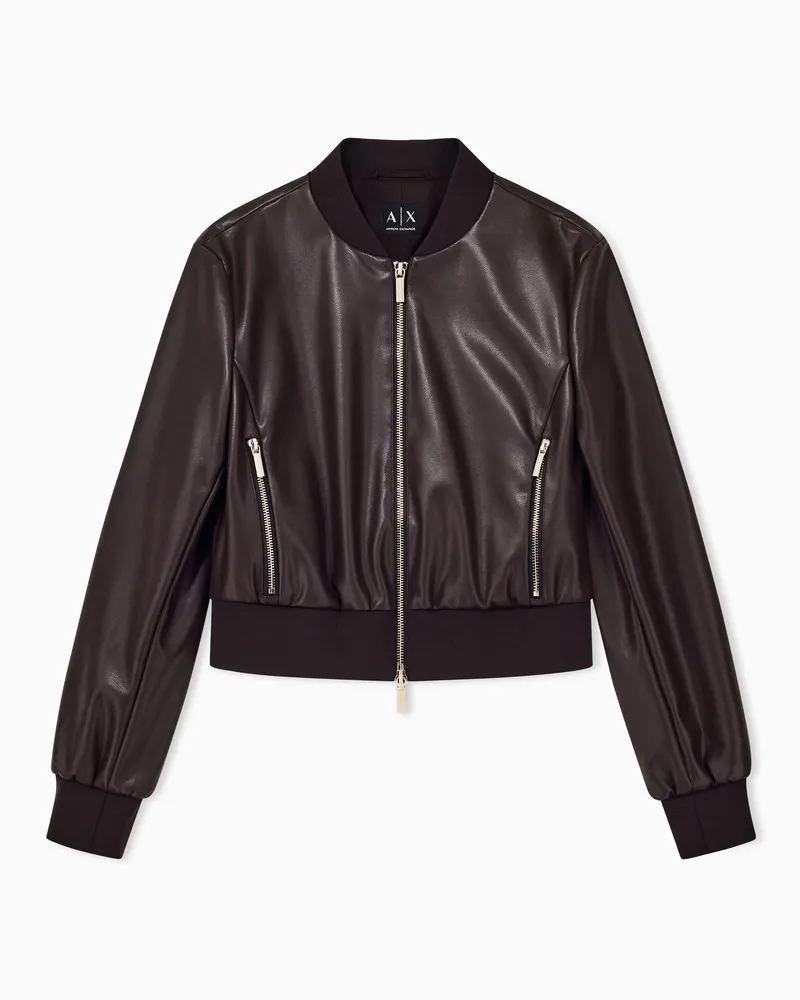 Armani Exchange Blouson Regular Fit aus Kunstleder mit Rippstrickbündchen Braun