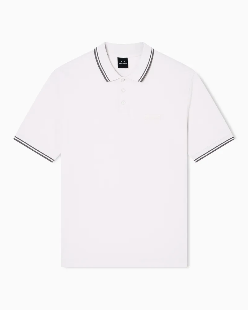 Armani Exchange Piqué-Poloshirt mit kontrastierender Paspelierung Weiß