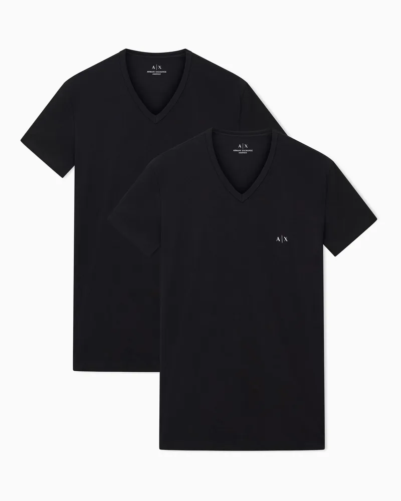 Armani Exchange T-Shirts mit V-Ausschnitt aus Stretch-Baumwolle Essential Schwarz