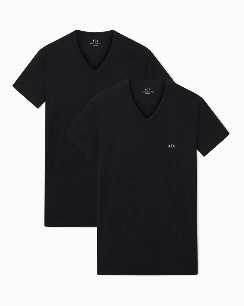 Armani Exchange T-Shirts mit V-Ausschnitt aus Stretch-Baumwolle Essential Schwarz