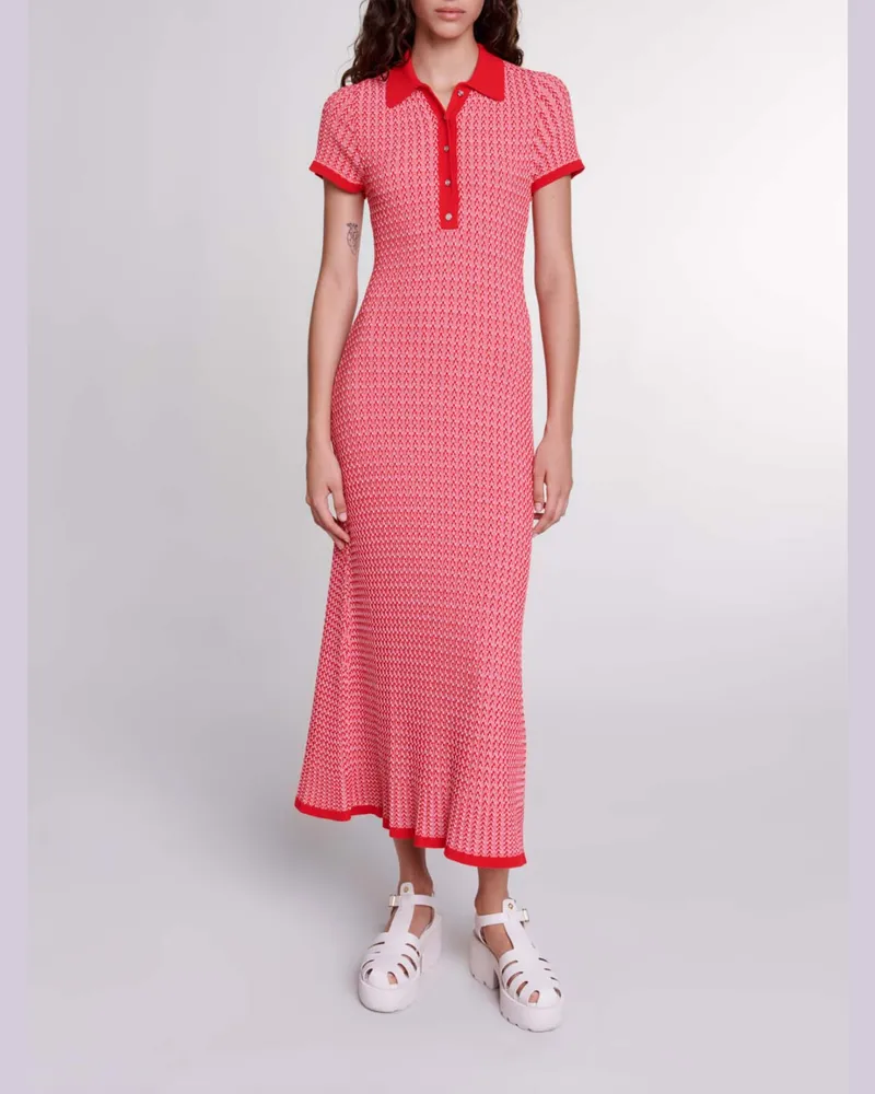 Maje Langes Kleid Mit Fischgrätmuster - Rot Rot