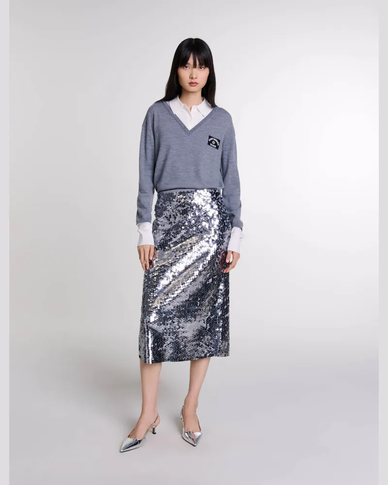 Maje Strickrock Mit Pailletten - Kleid mit Pailletten - Grau Grau