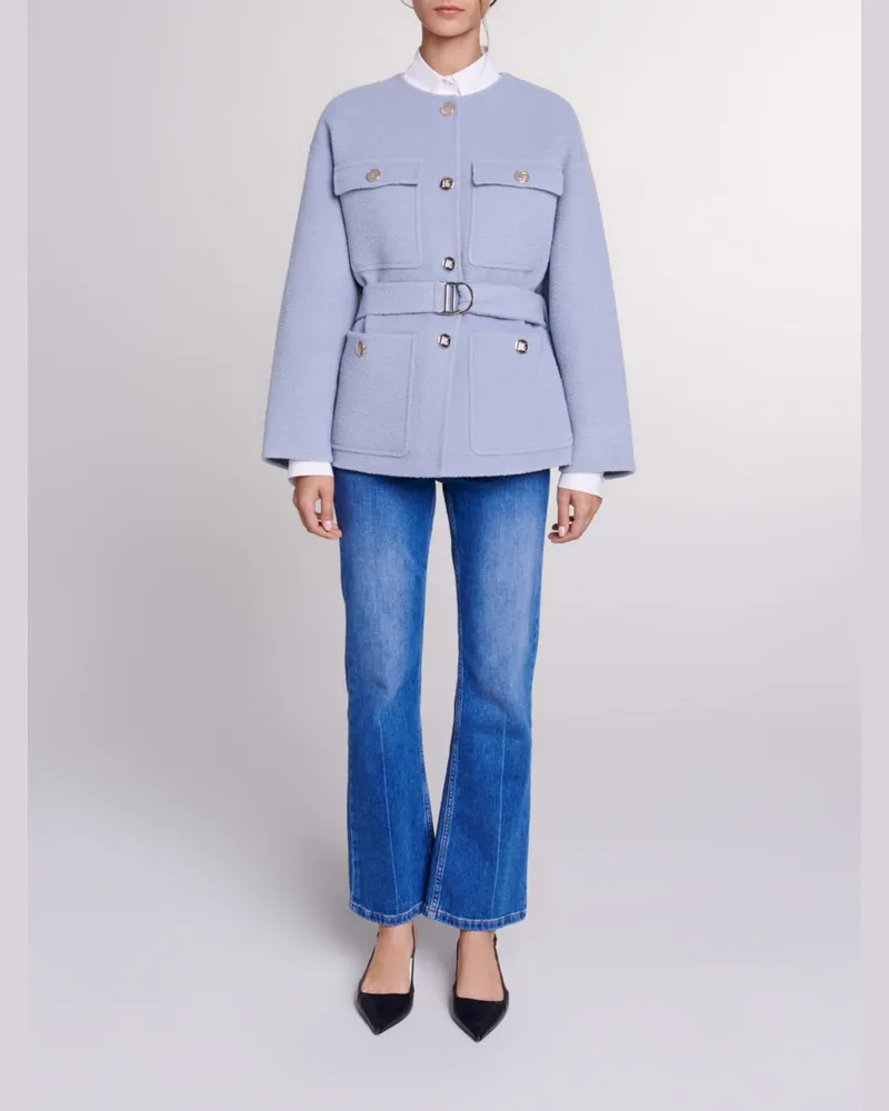 Maje Kurzer Mantel Mit Gürtel - Blau Blau