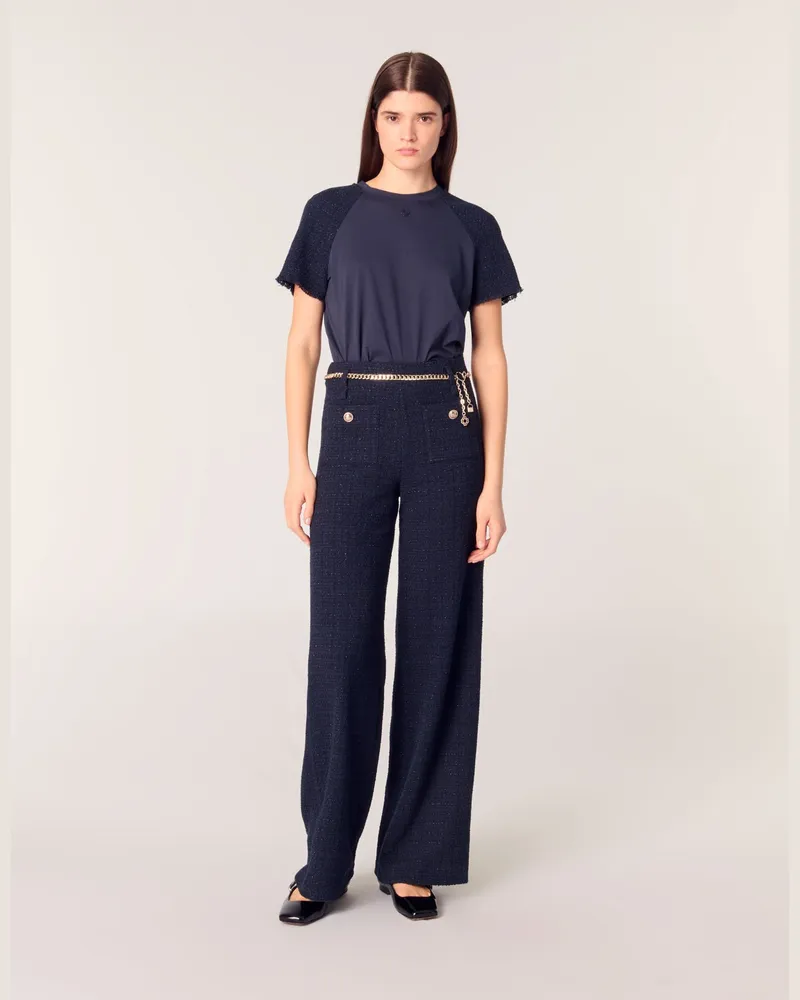 Maje Tweed-hose Mit Kettengürtel - Marineblau Marine