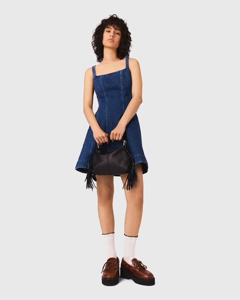 Maje Kurzes Ausgestelltes Kleid Aus Denim - Bleu Denim Bleu