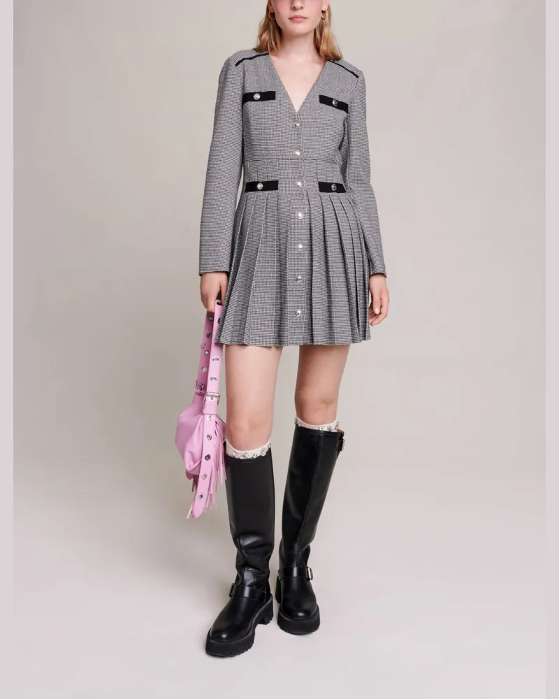 Maje Kurzes Plissee-kleid - Schwarz / Weiß Schwarz