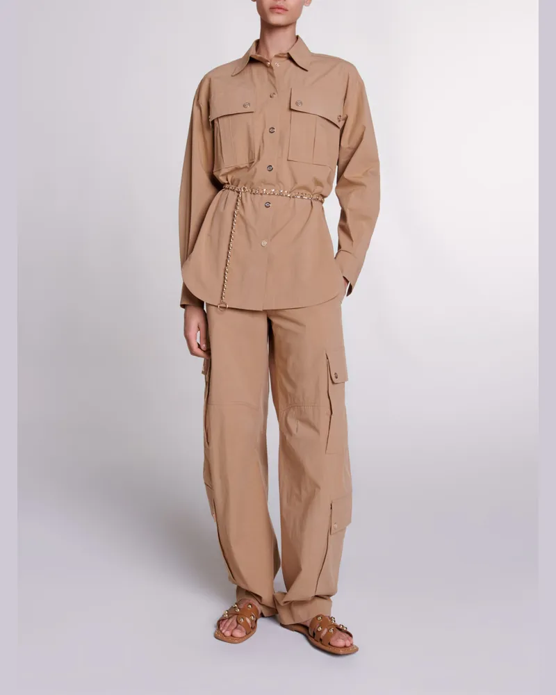 Maje Langes Hemd Mit Gürtel - Beige Beige