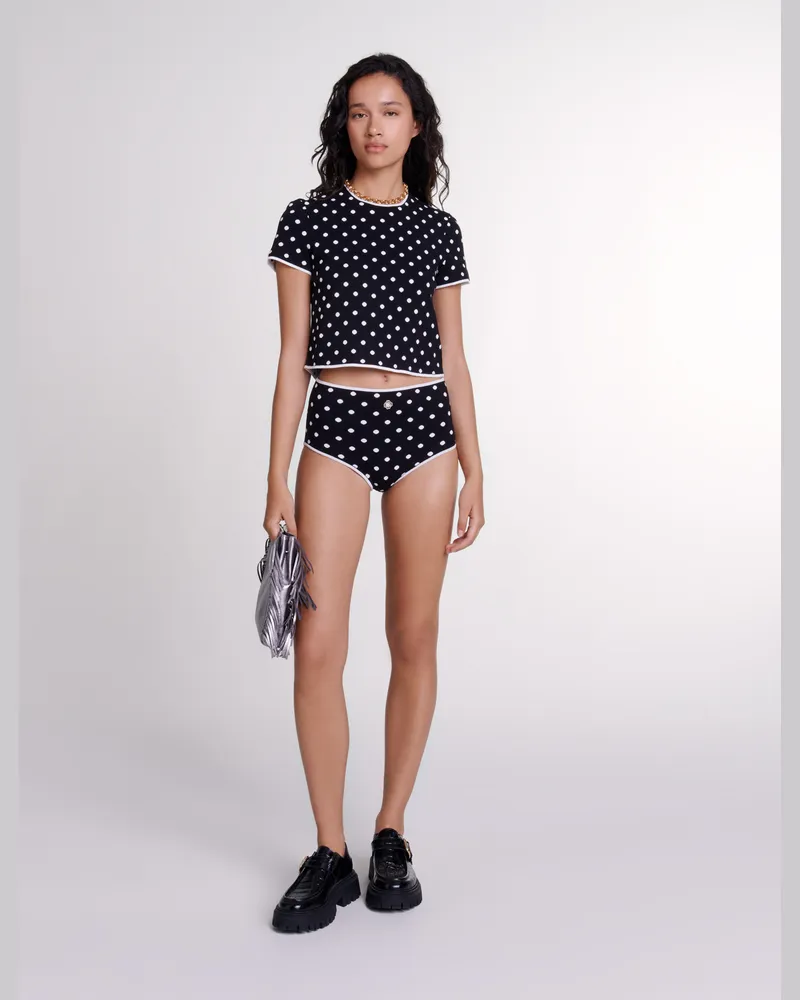 Maje Kurze Hose Aus Jacquard-strick - Schwarz / Weiß Schwarz