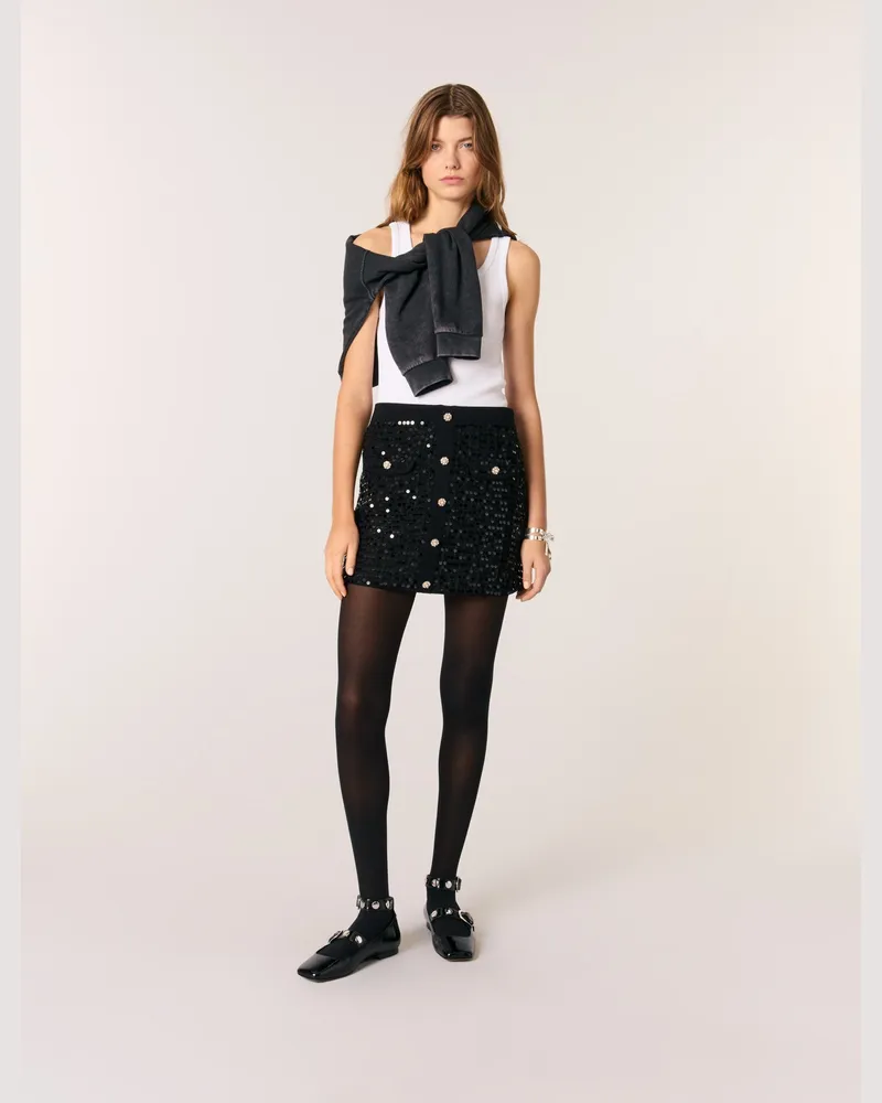 Maje Kurzer Strickrock Mit Pailletten - Schwarz Schwarz