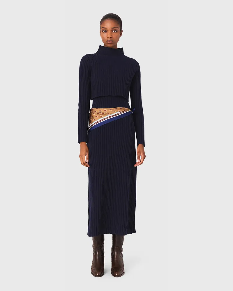 Maje Strickkleid Mit Abnehmbarem Pulli - Marineblau Marine