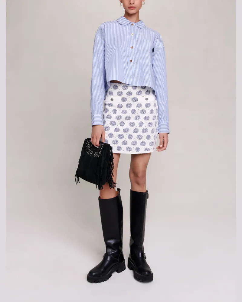 Maje Rock Aus Strick Mit Monogramm - Monogramm Clover Ecru/blau Monogramm