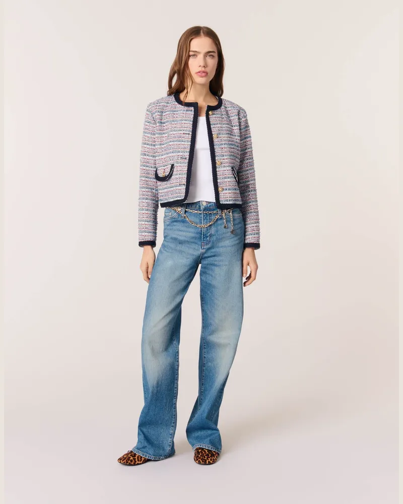 Maje Kurze Tweedjacke - Bleu / Rouge Bleu