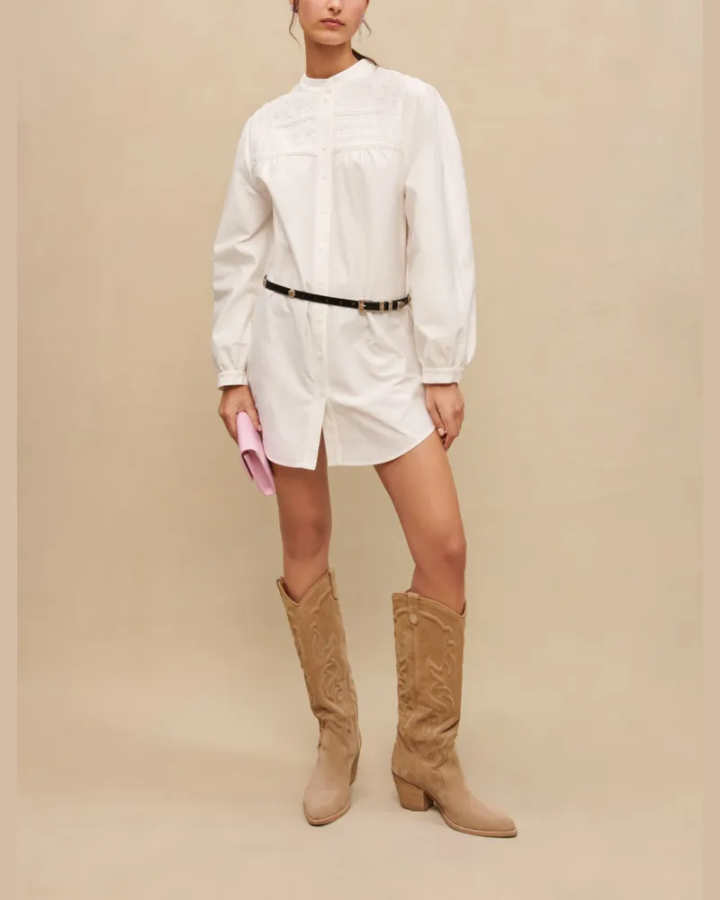 Maje Kurzes Kleid Mit Voluminösen Ärmeln - Weiß Weiß