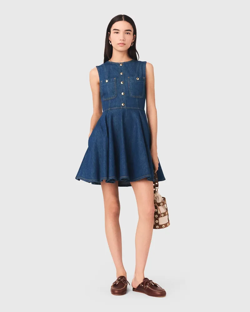 Maje Kurzes Ausgestelltes Denimkleid - Marineblau Marine