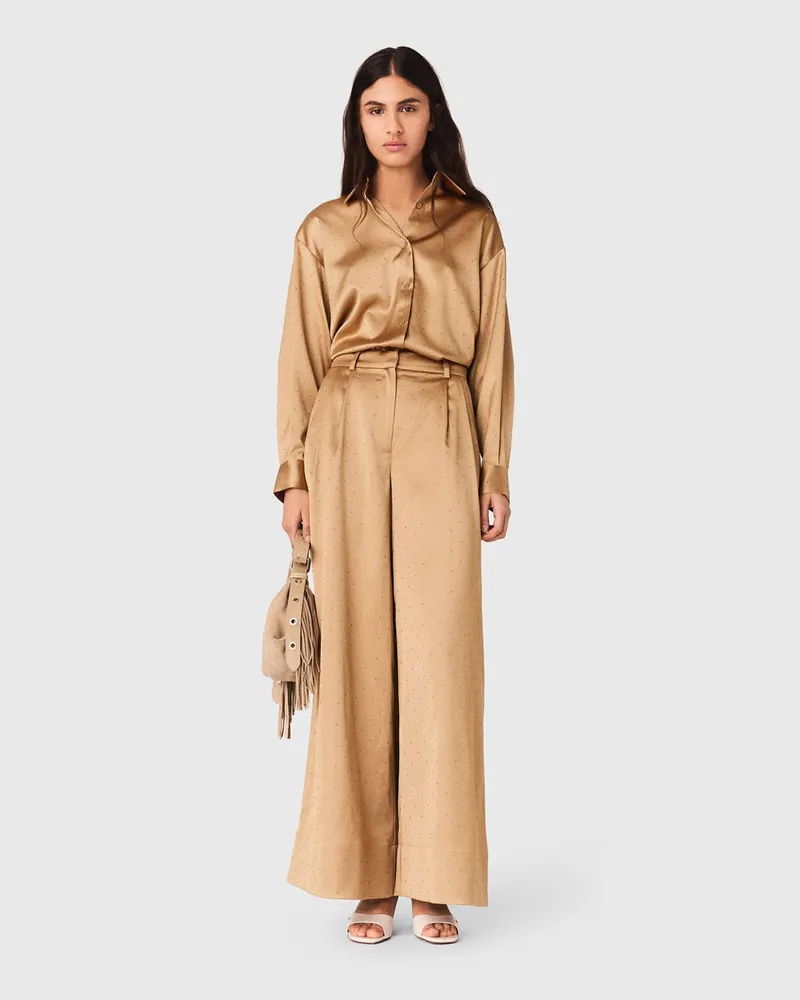 Maje Satinhemd Mit Strass - Beige Karamell
