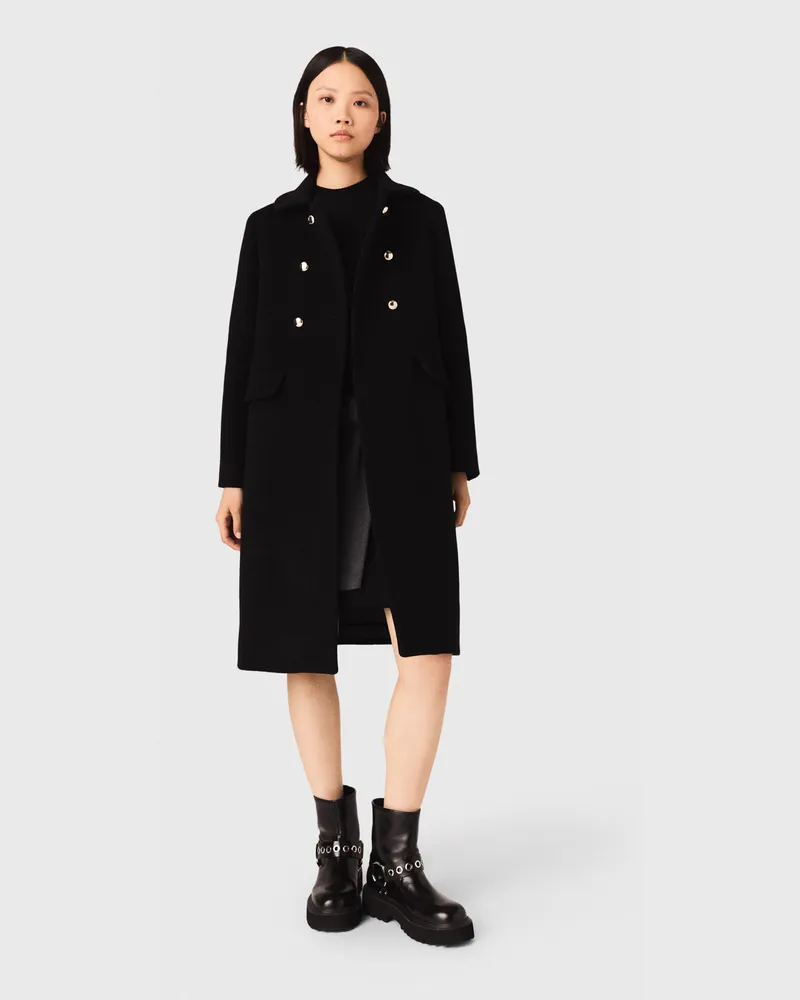 Maje Langer Mantel Aus Wollgemisch - Schwarz Schwarz