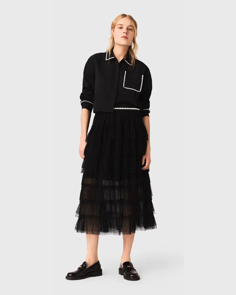 Maje Midi-rock Aus Tüll - Schwarz Schwarz