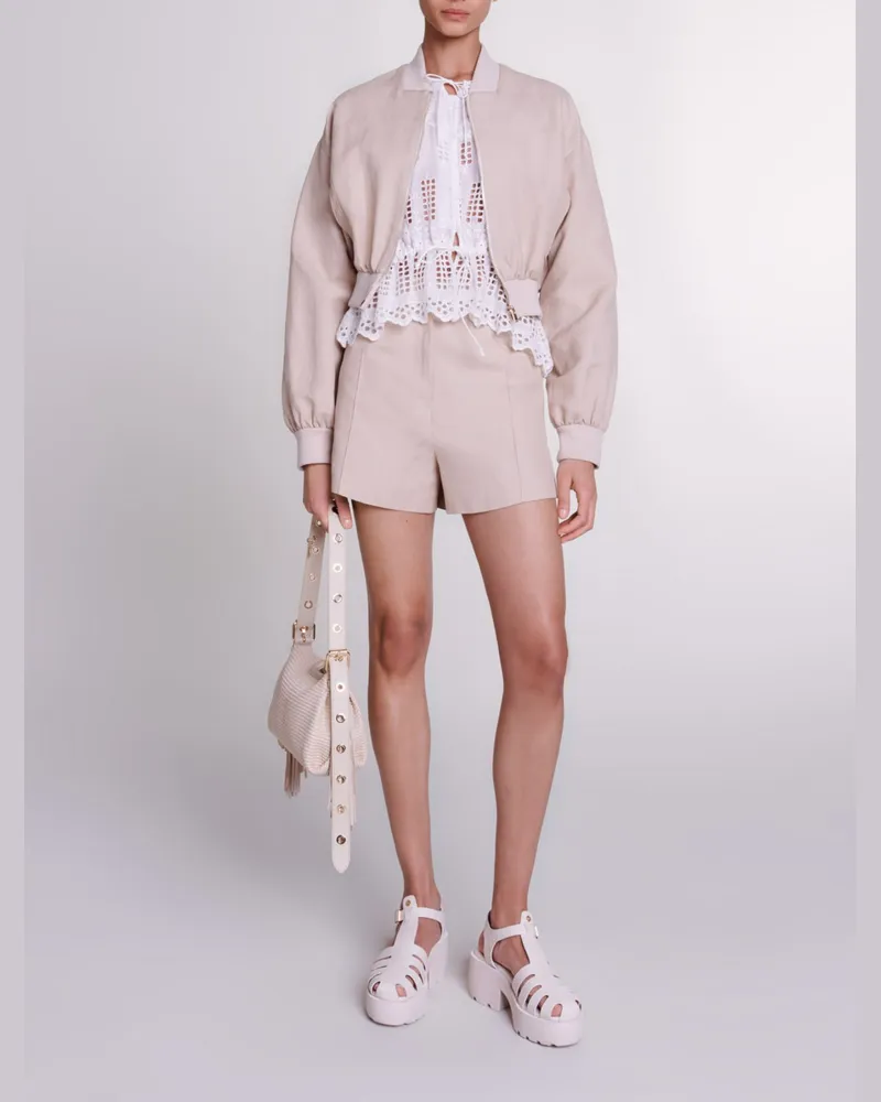 Maje Kurzer Blouson Aus Leinen - Beige Sand-beige