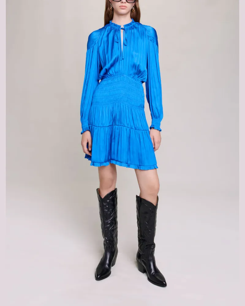 Maje Gesmoktes Blaues Kleid Blau