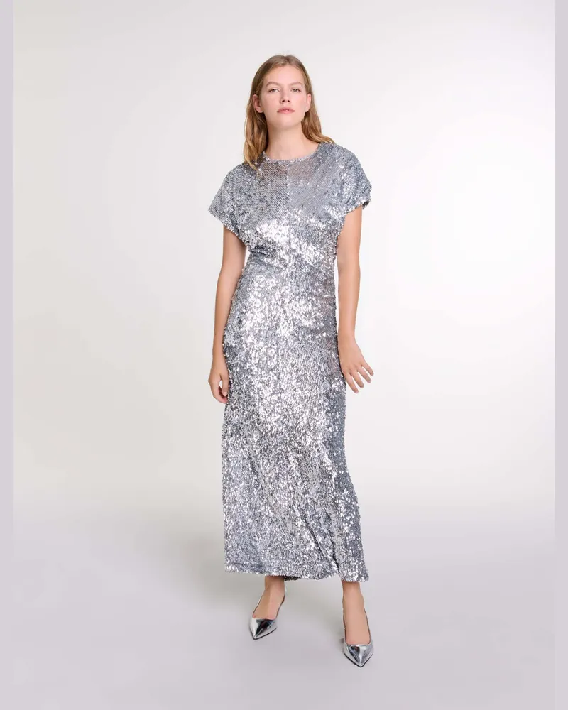 Maje Langes Kleid Mit Palletten - Abendkleid - Silber Silber