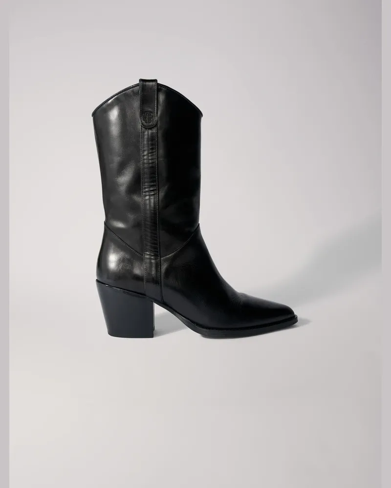 Maje Lederstiefel Mit Absatz - Schwarz Schwarz