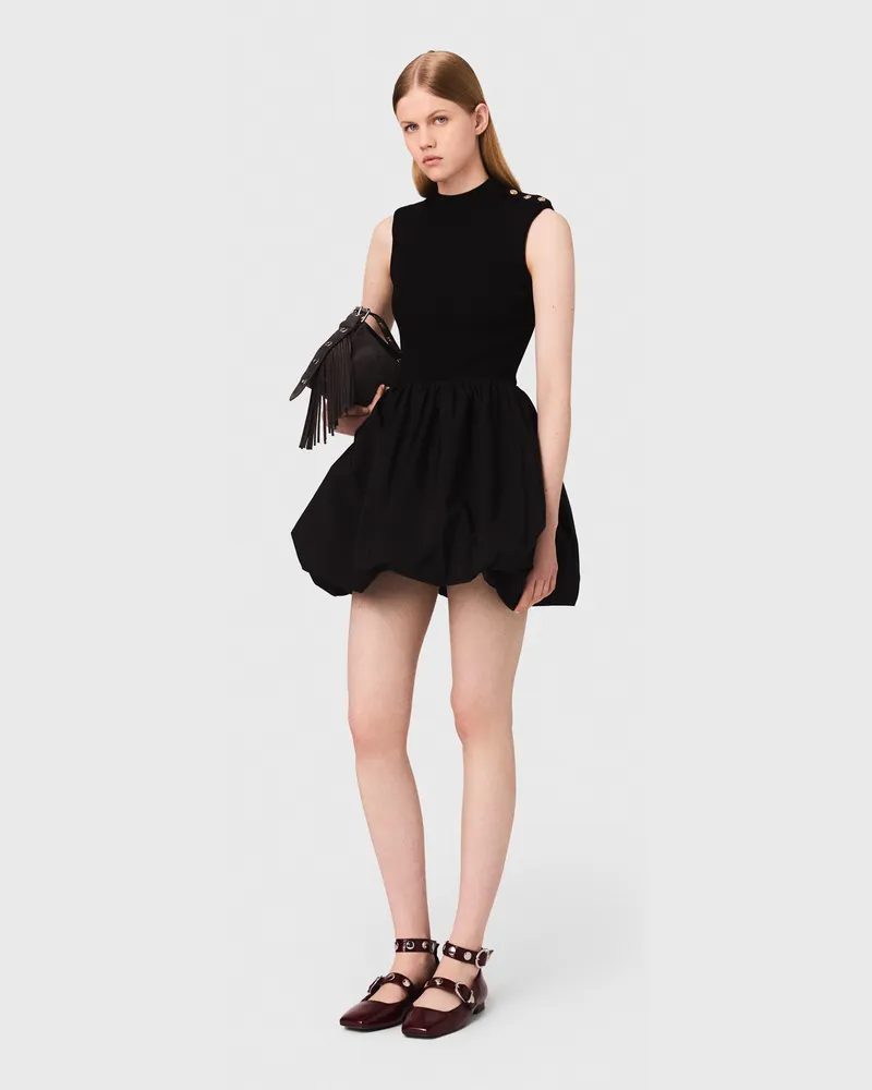 Maje Kurzes Kleid Aus Strick Und Taffeta - Schwarz Schwarz