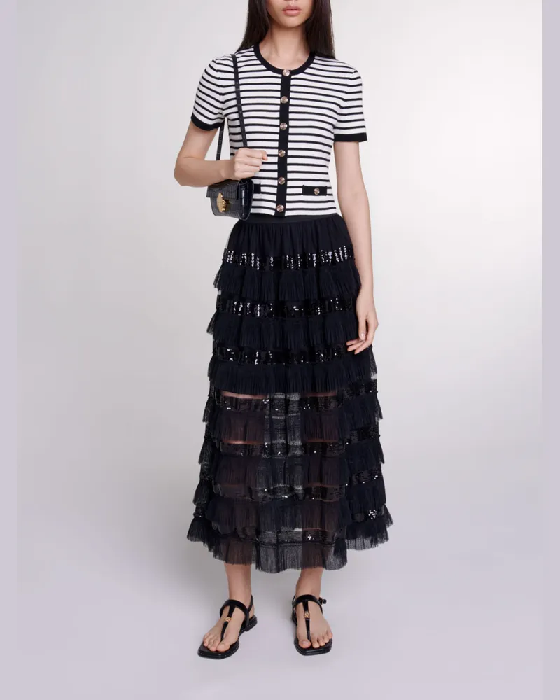 Maje Langer Rock Mit Volants - Schwarz Schwarz